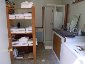 The bath house is located between the cabins.