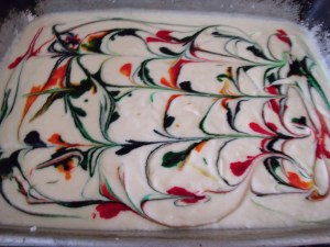 I used a knife to swirl the colors a bit.