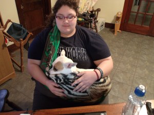 Jinx finally settled in to the "puppy packer."