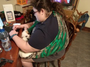 Jinx discovered she wouldn't be dropped, so she took a nap.